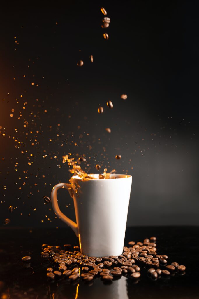 White coffee mug with coffee splash