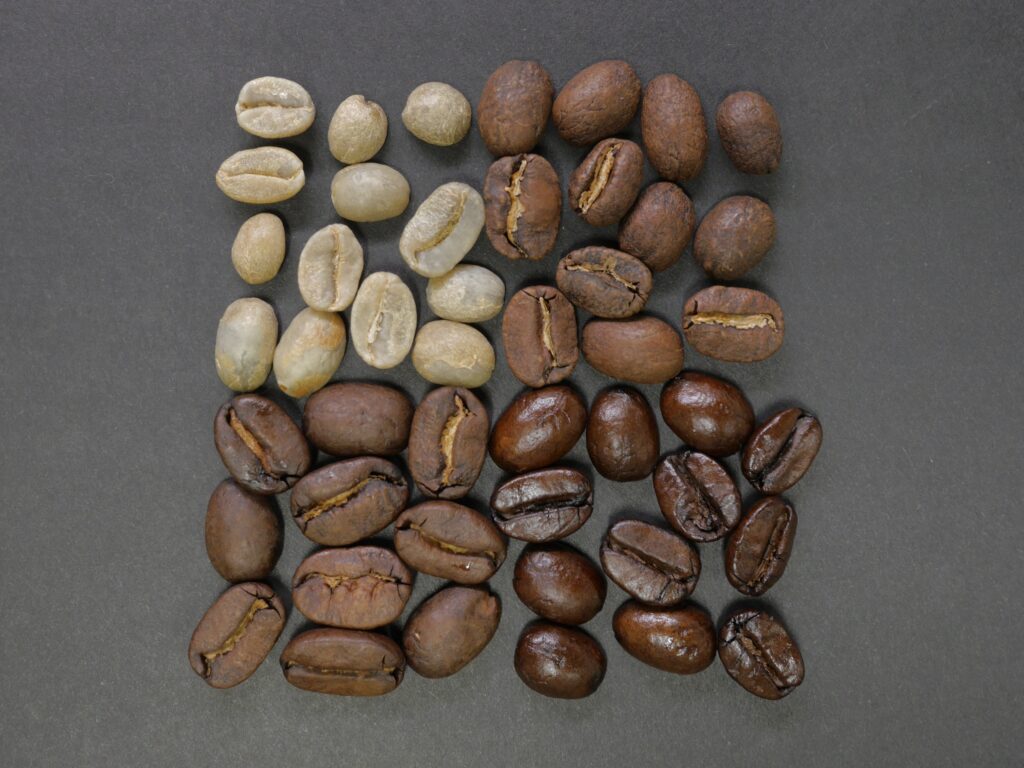 Coffee beans from raw to