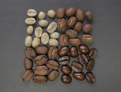 Coffee beans from raw to