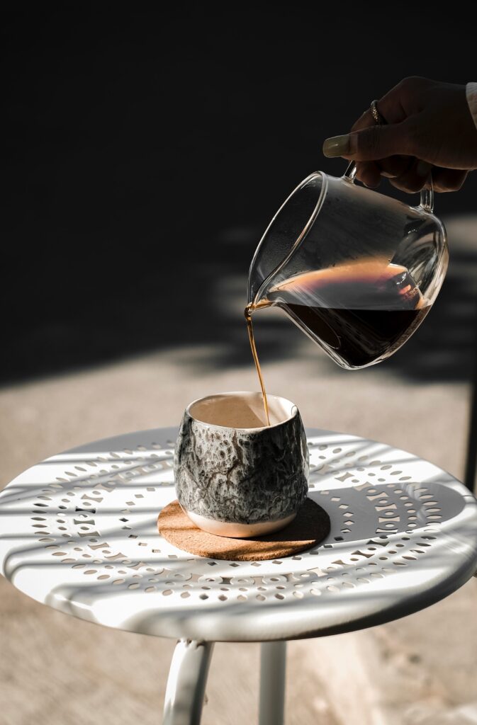 Coffee mug on a side table