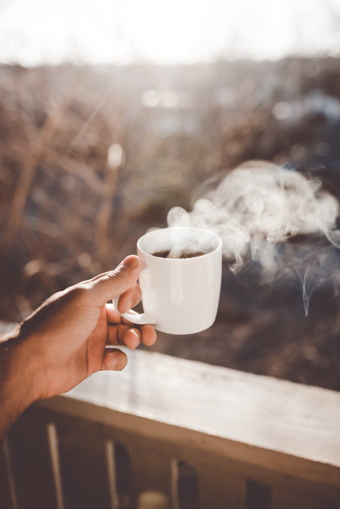 Steaming cup of coffee