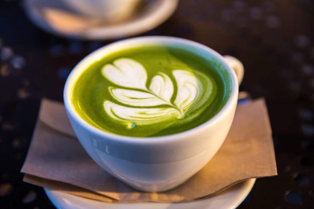 Matcha in a white cup. 