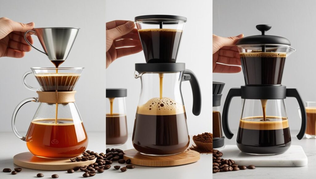 Different coffee brewing methods compared for taste clarity and quality.